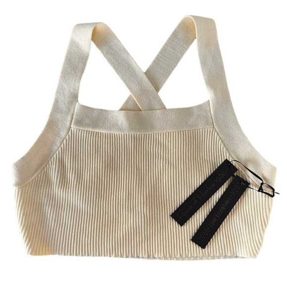 House of Harlow 1960 Tops - House of Harlow 1960 Woman's Criss Cross Ribbed Knit Crop Top Size L Yellow